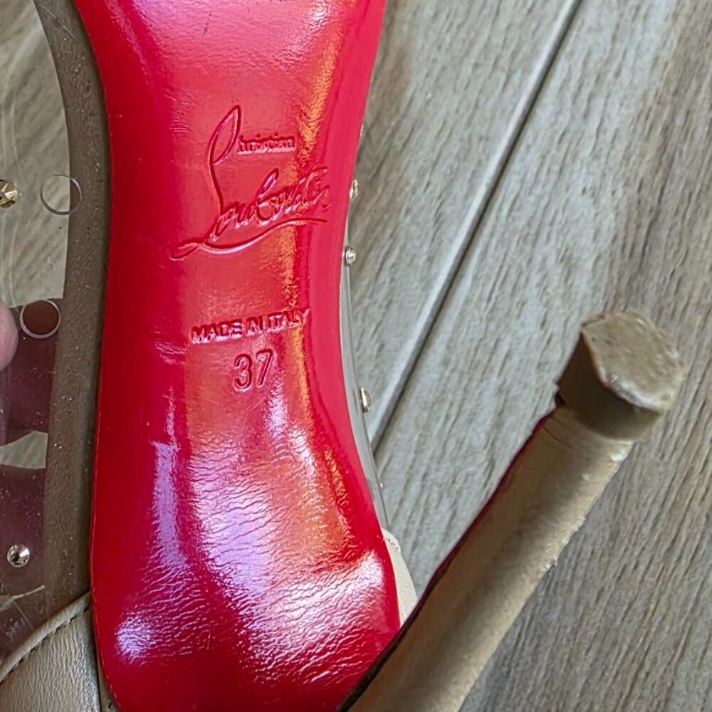 Christian Louboutin Degrastrass Nude & PVC Embellished Crystal Shoe Eur.37 - Picture 15 of 16
